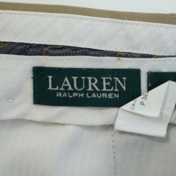 DAMAGED Lauren Ralph Lauren Total Comfort Wool Dress Pants 35 / 29 Tan Mid Rise - Picture 4 of 9